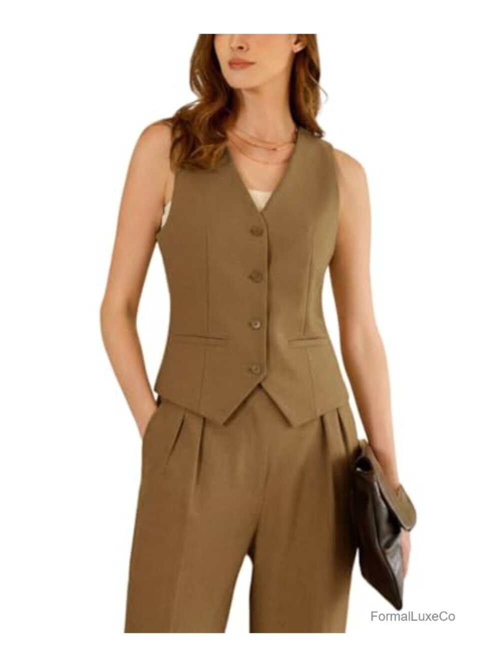 Women's 2-Piece Linen Pant Suit Vest Set Wide Leg Sleeveless Business - Picture 1 of 5